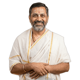 Smiling pandit inviting registration on Divine Center