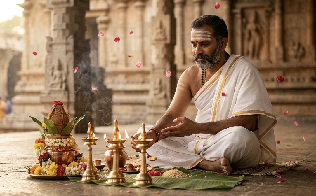 A verified pandit performing a puja ritual